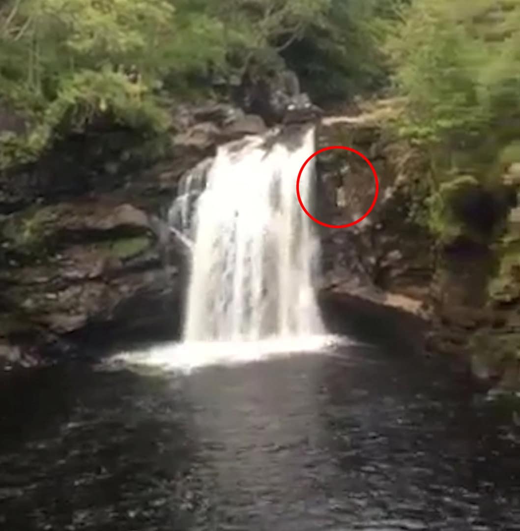 Claire's foot clipped an overhanging rock as she jumped off the cliff at the Falls of Falloch, near Crianlarich, Stirling, breaking it in 30 places (Image: SWNS)