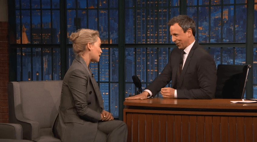 Emilia Clarke talking about her meeting with Prince William, on the Late Night Show with Seth Meyers. Source: YouTube