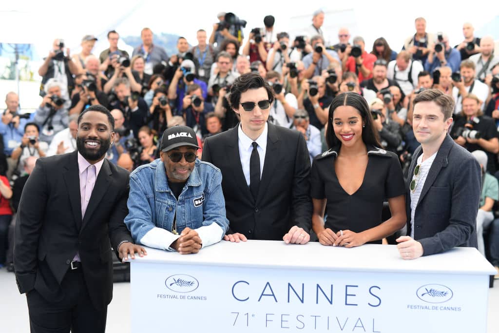 Topher Grace (extreme right) with the rest of the cast and crew of 'BlacKkKlansman' at the Cannes premiere of the film. (Photo by Pascal Le Segretain/Getty Images)