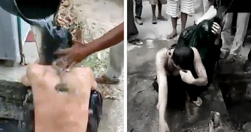 Video footage of mob enforcing Islamic law by pouring buckets of sewage on couple accused of extramarital affair, sparks outrage
