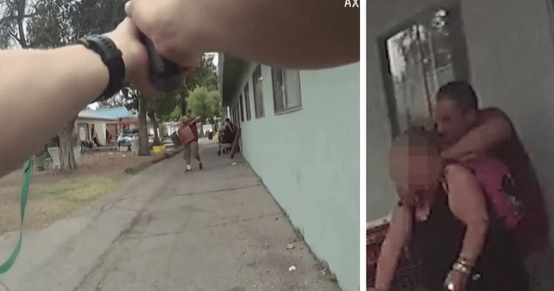 Shocking footage shows trigger-happy LAPD officers fatally shooting a man and the woman he was using as a human shied