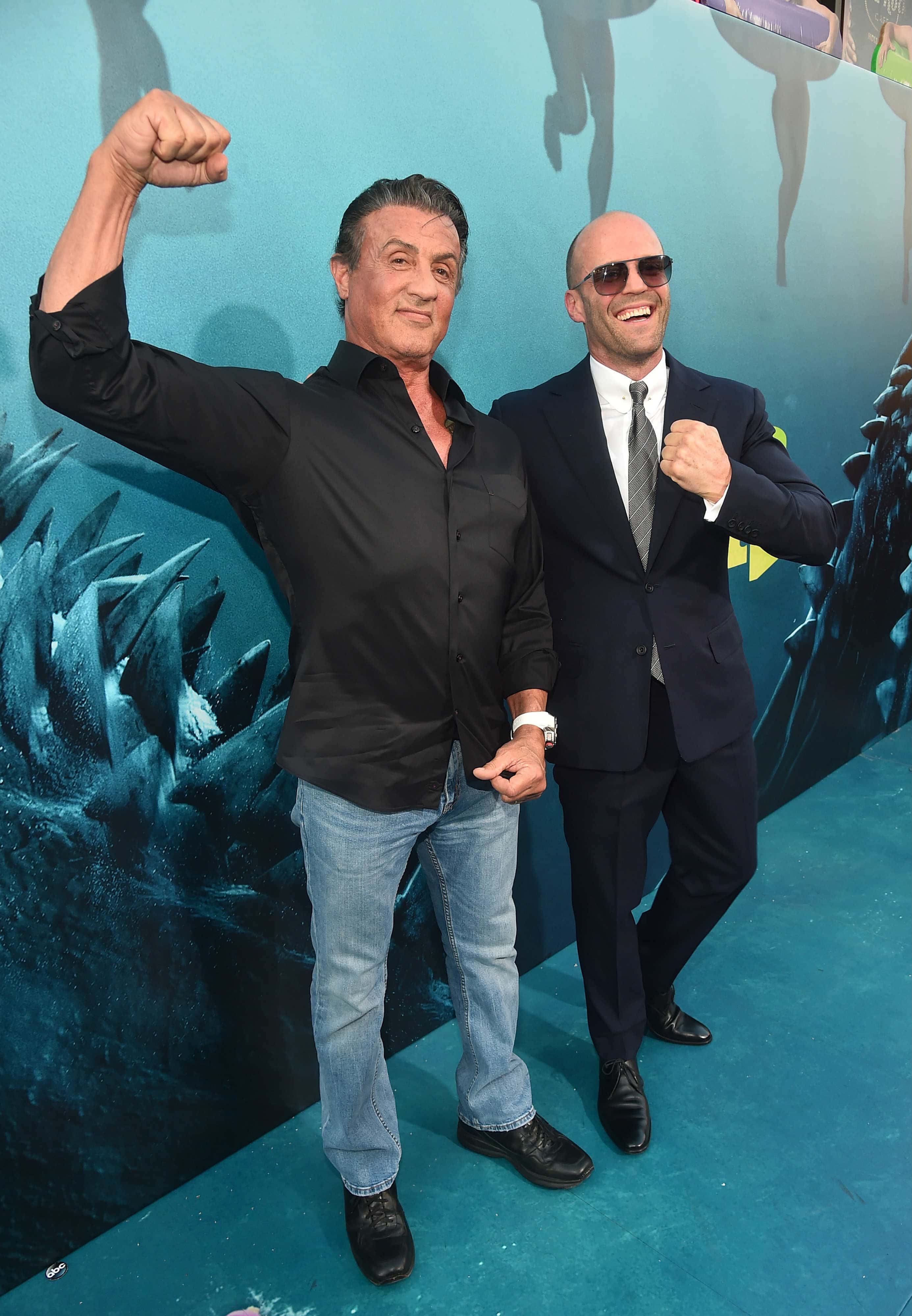 Sylvester Stallone and Jason Statham attend the premiere of Warner Bros. Pictures And Gravity Pictures' 'The Meg' at TCL Chinese Theatre IMAX (Photo by Alberto E. Rodriguez/Getty Images)