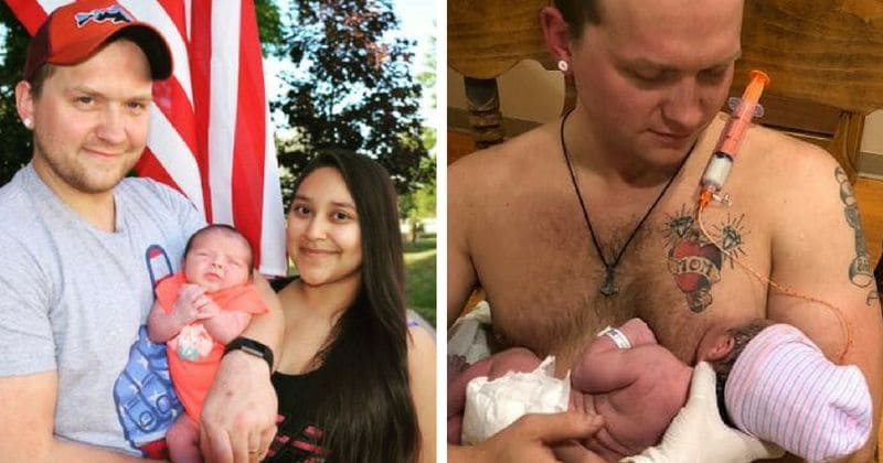 Father who 'breastfed' his newborn baby girl as mother battled for her life in ICU after delivery says it was a "huge honor"