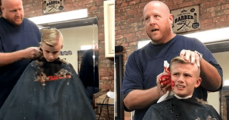 Barber gets his 'bloody' revenge on boy who pranked him