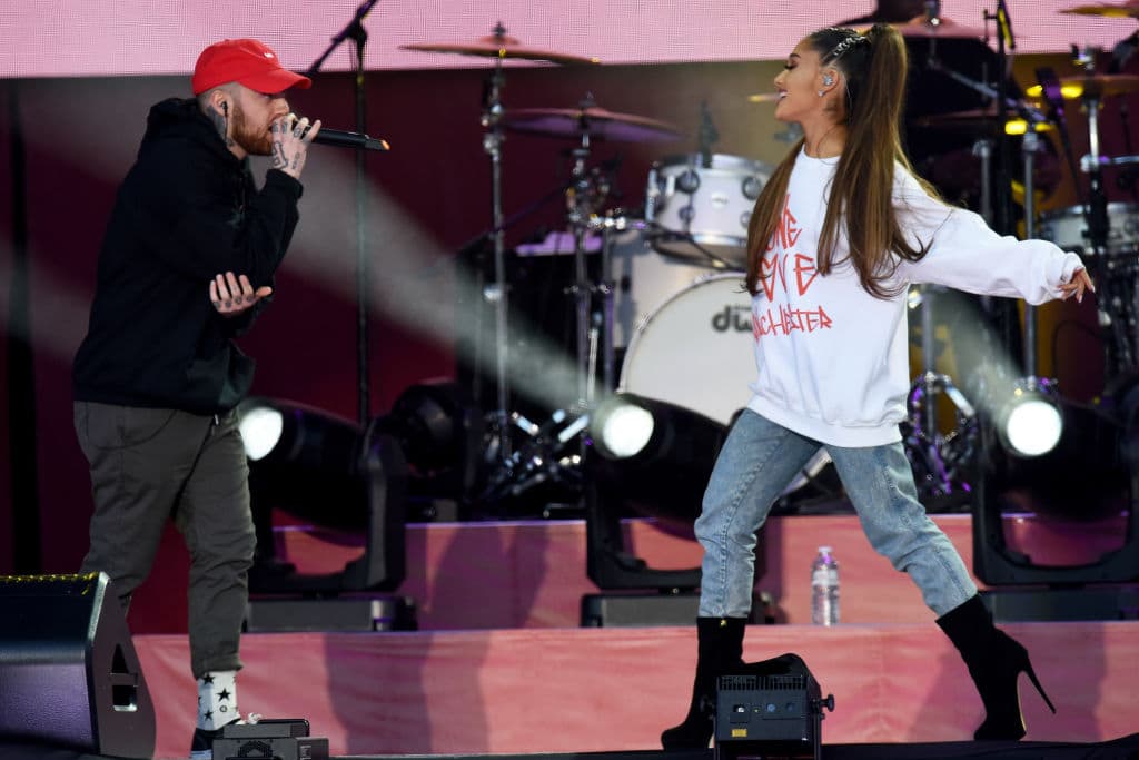 Mac Miller and Ariana Grande perform on stage on June 4, 2017 in Manchester, England. Donate at www.redcross.org.uk/love (Photo by Getty Images/Dave Hogan for One Love Manchester)