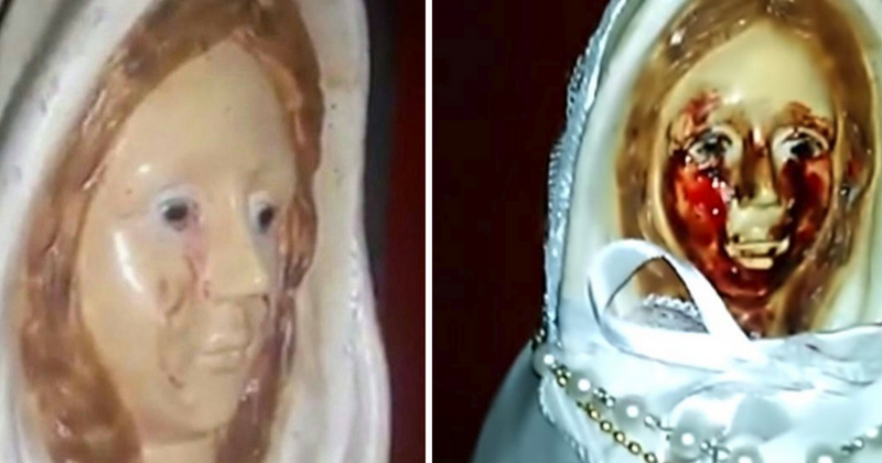 Believers rush to witness 'miracle' as Virgin Mary statue 'cries blood' over plan to relax abortion laws