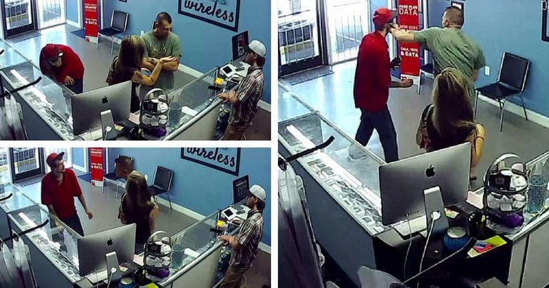 Tough guy punches 'creep' in the face for staring at his girlfriend's butt in a store and then laughing about it