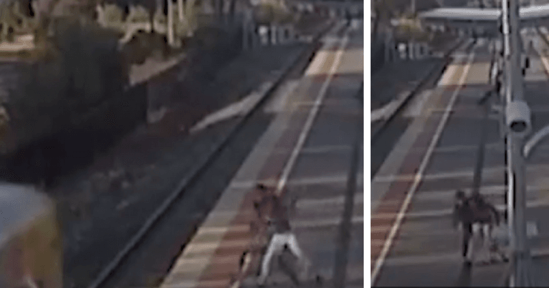 Shocking footage shows teenage boy trying to throw his girlfriend in front of a train