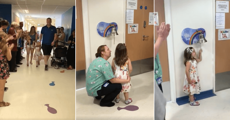 Watch: The beautiful moment a four-year-old girl rings end of cancer treatment bell after fighting the disease for two years