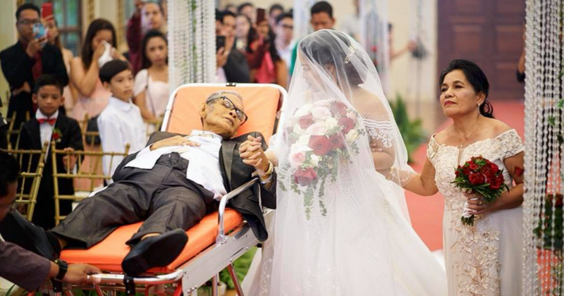 Tear-jerking moment! Dying father fulfills his last wish to walk his daughter down the aisle on stretcher