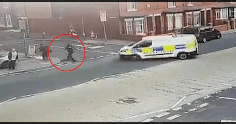WATCH: Moment police officer chasing a suspect on foot is run over by colleague's van