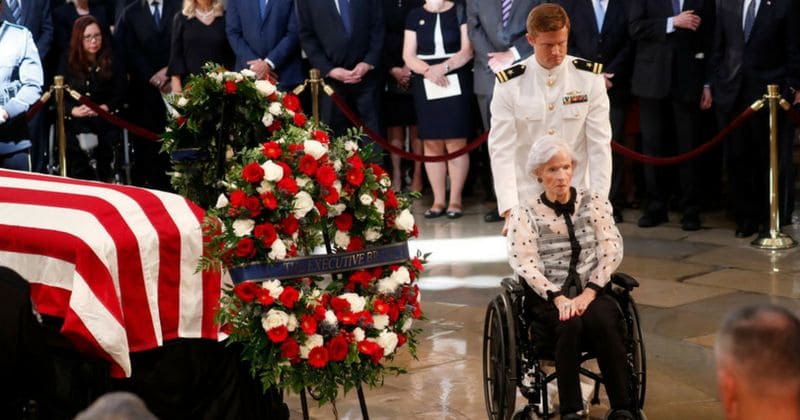 John McCain's 106-year-old mother Roberta puts on a brave face as she attends her son's memorial service