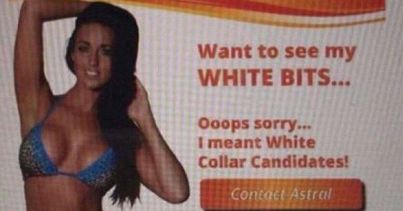 Recruitment firm leaves clients fuming with their 'sexist' ad featuring a bikini-clad model that says: "Want to see my white bits?"
