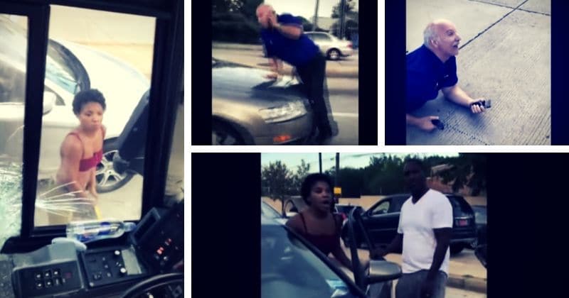 Video: Enraged woman smashes windows of Greyhound bus before trying to run over driver