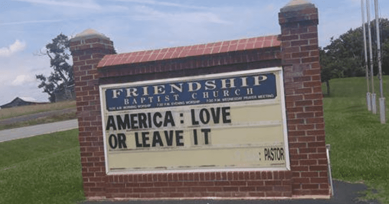 'America: Love or Leave it': Controversial sign outside Virginia church in wake of Trump's 'racist' tweets sparks outrage