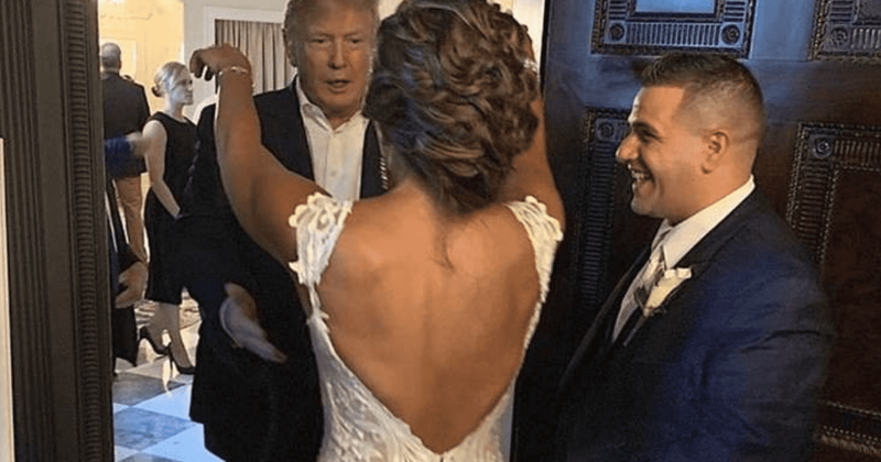Trump 'crashes' MAGA-themed wedding, hugs and kisses bride as delighted guests chant 'USA! USA!'