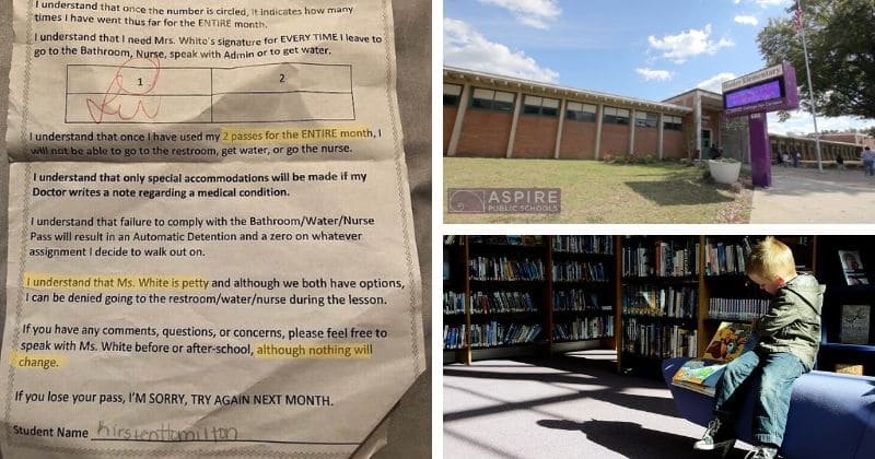 'Petty' school teacher slammed for handing students contract which allows them only two passes out of class in a month