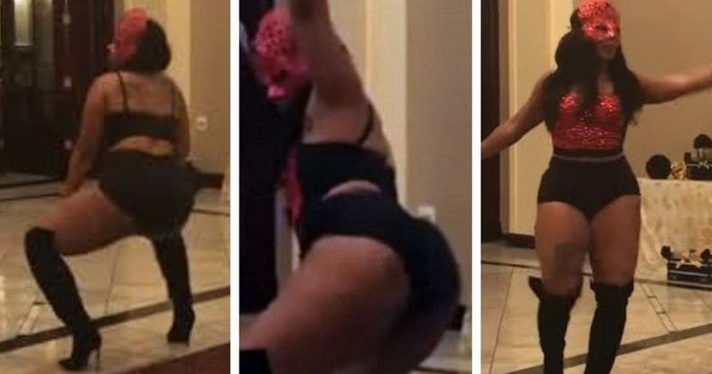 Bride twerks into wedding reception wearing hot pants and Mardi Gras mask leaving guests stunned