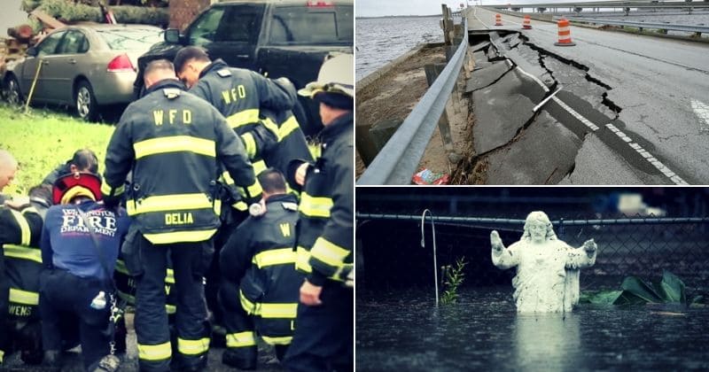 Firefighters mourn and pray for mother and child who could not be saved after a tree fell on their house during Hurricane Florence