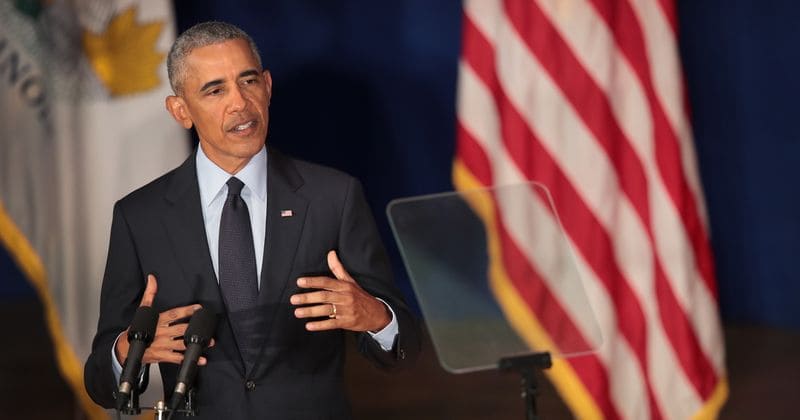 Obama says he is responsible for booming economy and that Trump's tax cuts benefit wealthy and powerful
