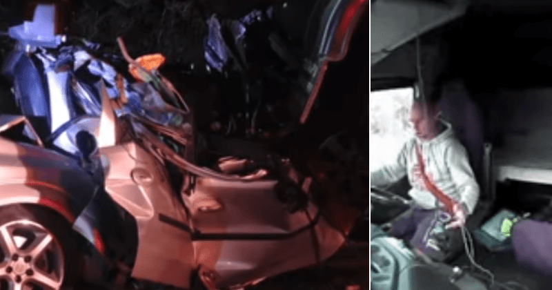 Video of horrific accident that killed mother, three children shows lorry driver using his phone at the moment of impact