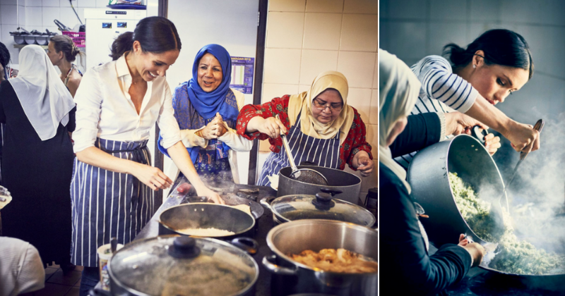 A TASTE OF ROYALTY: Meghan Markle is all smiles as she rolls up her sleeves and cooks with Grenfell Tower victims