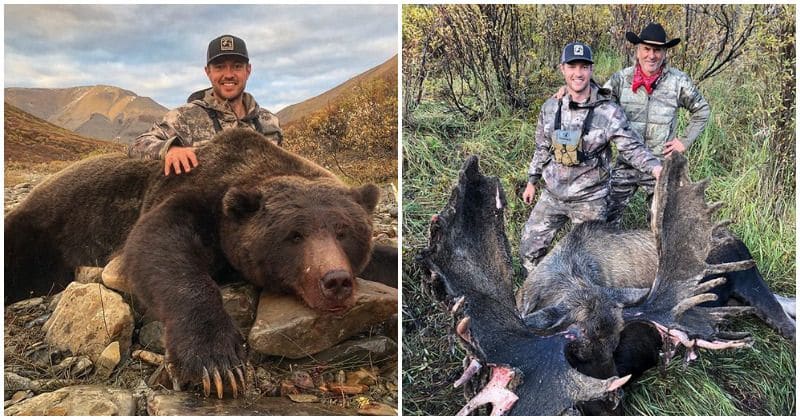 Former ice hockey player Tim Brent receives death threats after posing with bodies of grizzly bear and moose