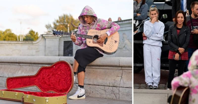 Justin Bieber serenades 'wife' Hailey Baldwin with a busking gig outside Buckingham Palace