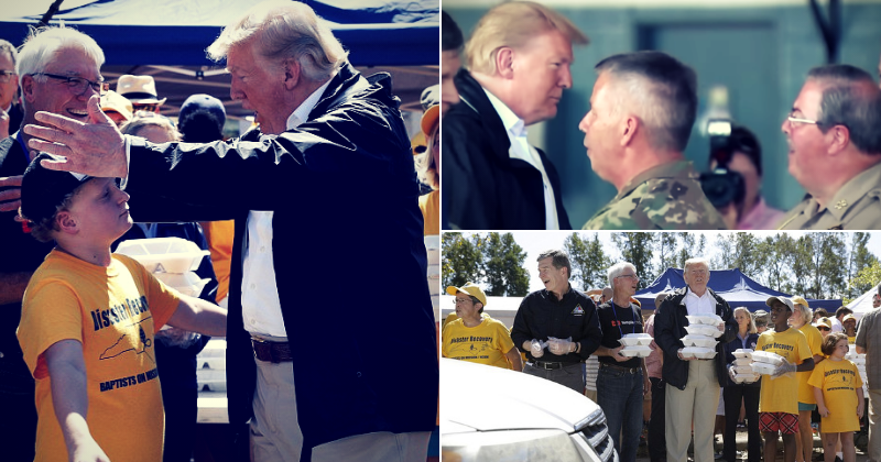 Trump hands out hugs and hotdogs to distressed victims of Hurricane Florence, says: "America grieves with you"