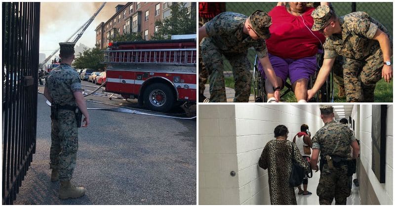 Marines help rescue dozens during fire at a Washington DC apartment complex for the elderly