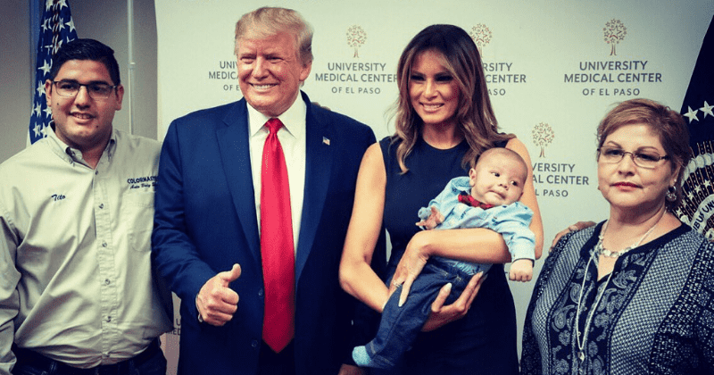 El Paso shooting: Trump slammed for grinning and giving thumbs up sign as Melania holds two-month-old survivor