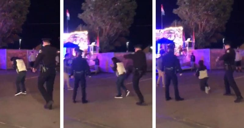 Police officer kicks teenage boy temporarily blinded by pepper spray while trying to break up a fight
