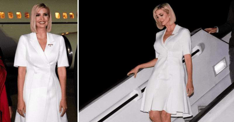 Ivanka Trump stuns in new sleek hairstyle and white suit dress as she lands in Colombia to promote Trump's women initiative