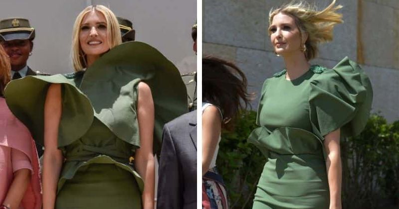 Ivanka Trump suffers fashion mishap as sleeves of her chic $1,700 Johanna Ortiz dress flare up in a funny way