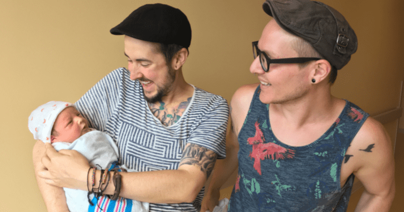 Transgender man gives birth to baby boy with gay husband in 'amazing' experience after suffering miscarriage earlier