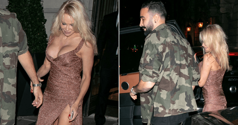 Pamela Anderson looks stunning as ever in plunging dress with beau Adil Rami amid split rumors