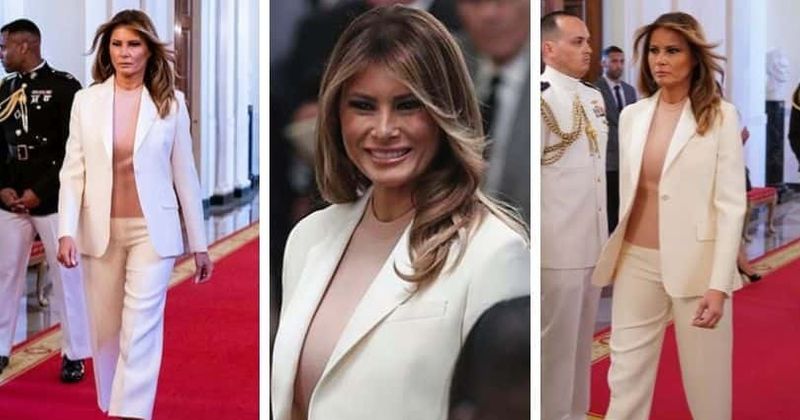 Melania Trump stuns in white Dior pantsuit as she joins president at Medal of Freedom ceremony, week after 9/11 dress fiasco