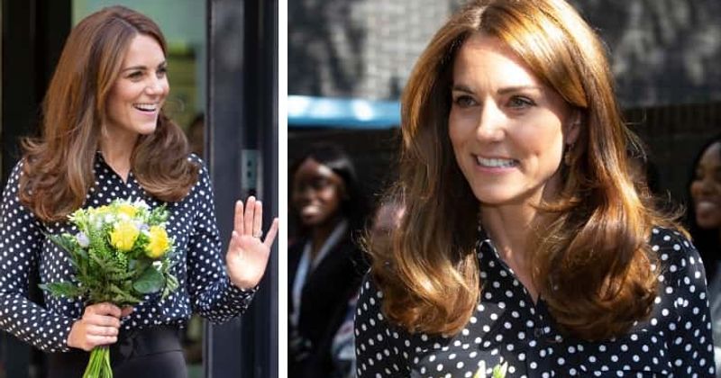 Kate Middleton stuns in elegant polka dot blouse and black wide-leg trousers as she visits children's health center