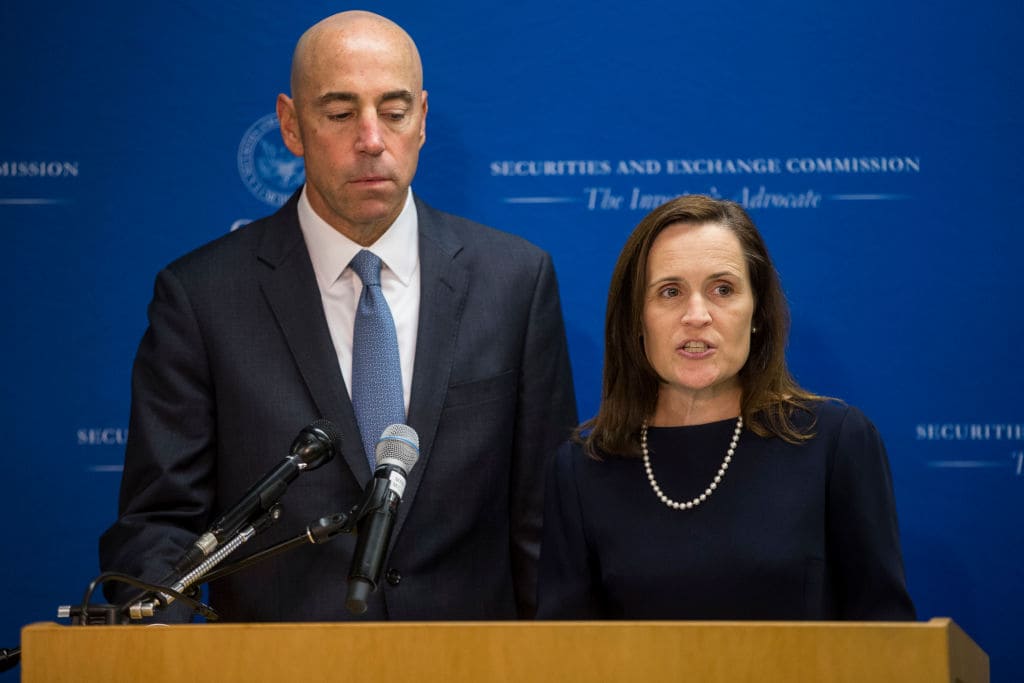 Securities and Exchange Commission Co-Director of Enforcement Stephanie Avakian speaks during a news conference announcing their decision to sue Tesla CEO Elon Musk at the US Securities and Exchange Commission on September 27, 2018 in Washington, DC. (Getty Images)