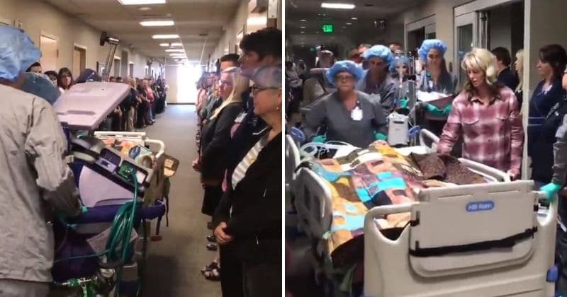 Teary-eyed moment dying organ donor is given "walk of respect" by hospital staff, family and friends