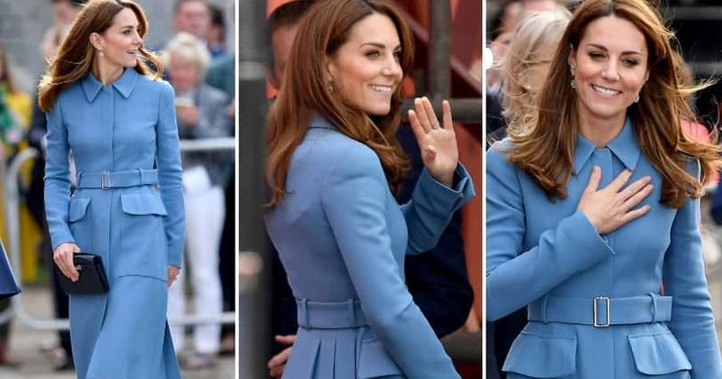 Kate Middleton dazzles in blue Alexander McQueen coat as she attends launch of David Attenborough research ship
