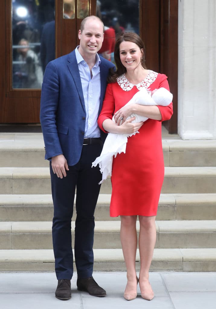 Prince William and Kate Middleton with their newborn son Prince Louis at St Mary's Hospital on April 23, 2018 in London (Photo by Chris Jackson/Getty Images)