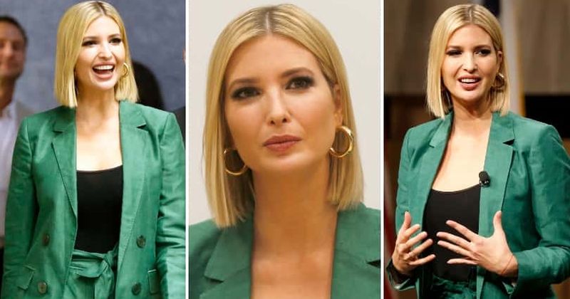 Ivanka Trump stuns in elegant teal pantsuit as she attends event to help American workers prepare for changing economy