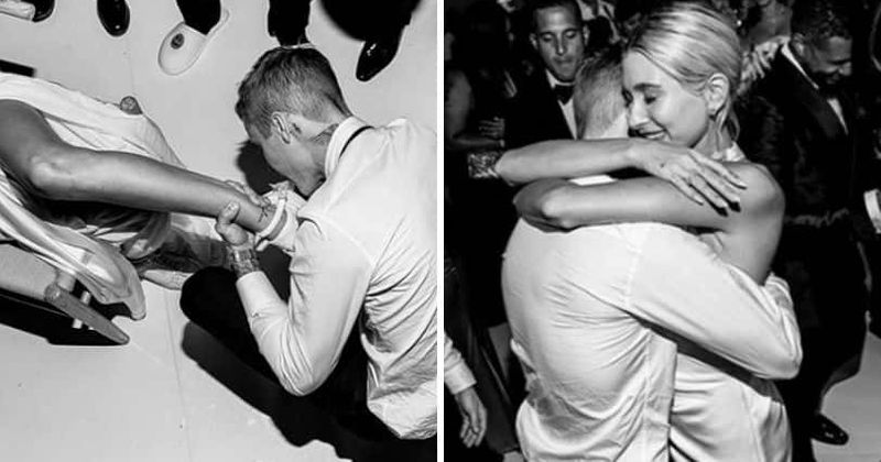 Justin Bieber rips off Hailey Baldwin's garter with his teeth in new photos from wedding ceremony