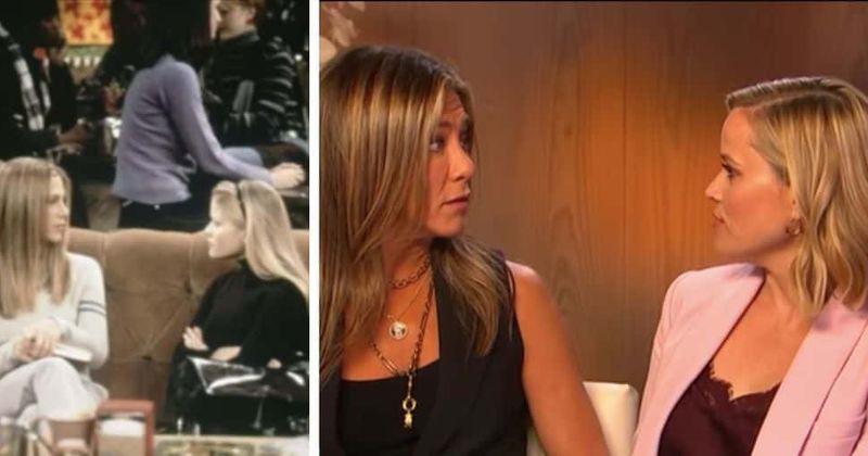 Jennifer Aniston and Reese Witherspoon re-enact their famous sister moment from 'Friends'