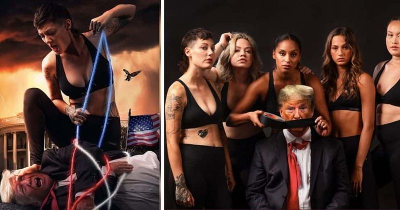 Trump depicted being hog-tied by a woman in billboard sparks outrage, company says it's about 'taking our country back'