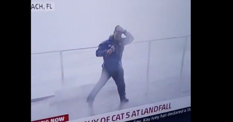 Weatherman nearly gets impaled by a flying 2x4 while covering Hurricane Michael