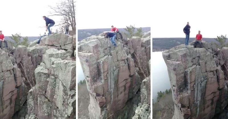 Daredevil narrowly avoids fatal 100-foot drop after slipping on cliff-edge during stunt