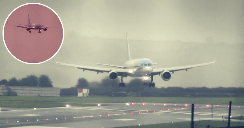 Daredevil pilot makes stunning sideways landing as storm lashes airport