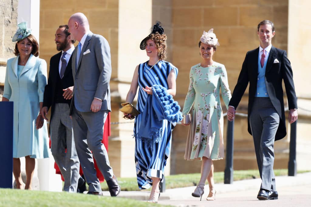 Carole Middleton, James Middleton, Paddy Harverson, Mel Harverson, Pippa Middleton and James Matthews at at the wedding of Prince Harry and Meghan Markle at St George's Chapel, Windsor Castle on May 19. (Photo by Chris Jackson/Getty Images)